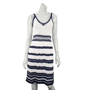 Millly of New York Cotton Knit V-neck Dress White Blue Striped Medium